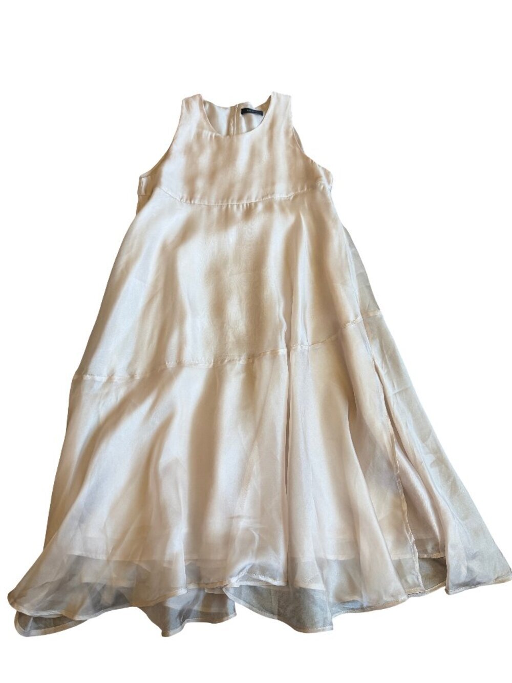 ASM ANNA Cream Colored Dress Flowy Full Sleeveless Layered Size Medium Women's
